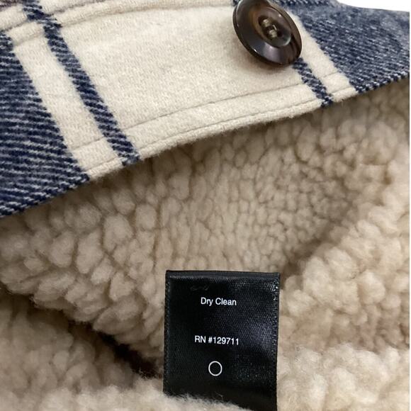 Jenni Kayne Shearling Farmhouse Jacket Wool Plaid Navy XL – Rare Sold Out - Picture 11 of 13